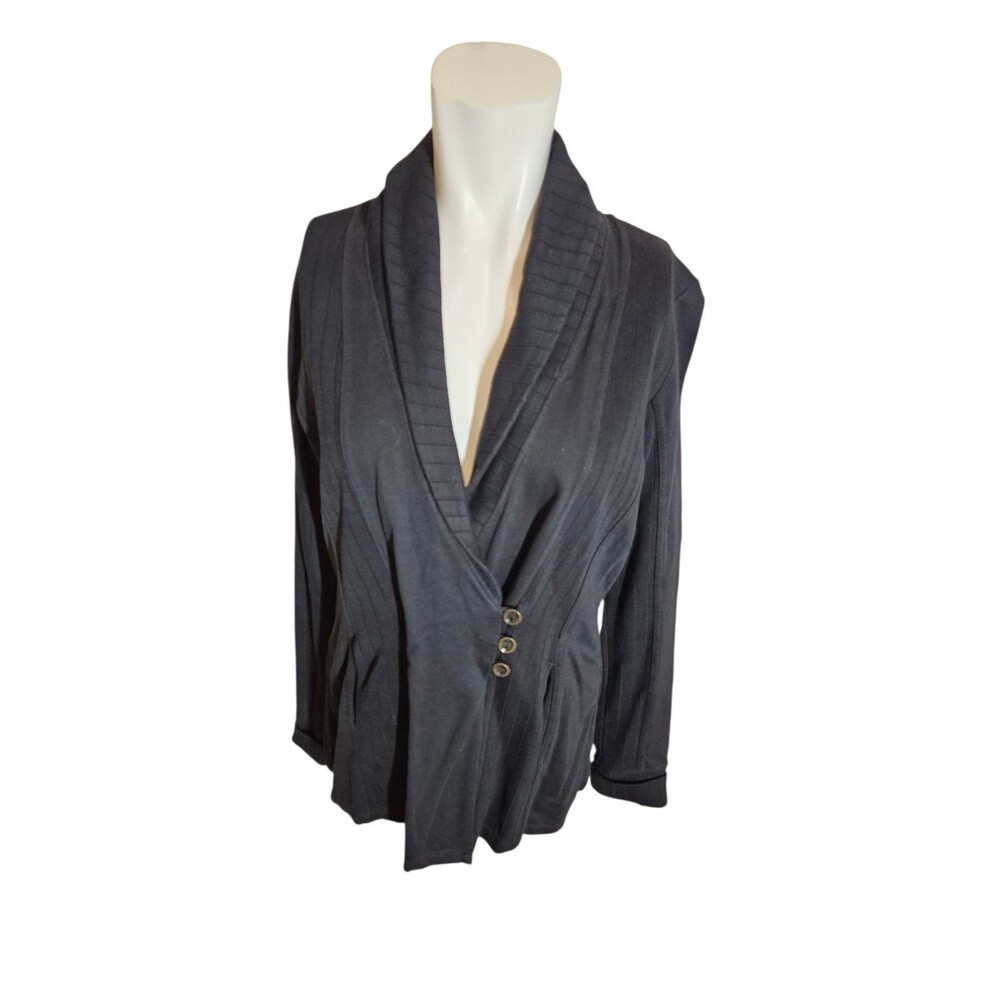 Lucky Brand Lucky Lotus Boho Jacket Asymmetric Jersey Coatigan Black Sz L
